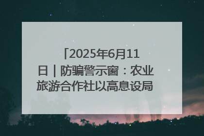 2025年6月11日｜防骗警示窗：农业旅游合作社以高息设局，集资380万